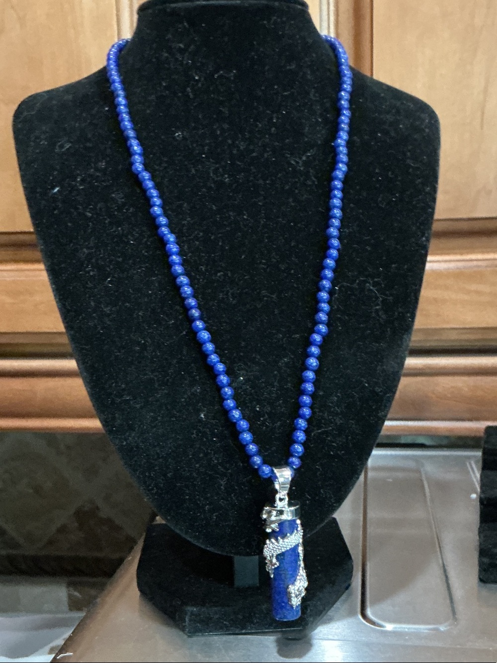 Blue Lapis Necklace with Dragon Pendant - Women Jewelry